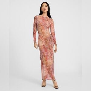 Express Pink Snakeskin Mesh Long Sleeve Maxi Dress